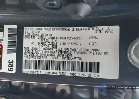 2022 Toyota Tacoma Trd Sport из США, поврежденный, VIN 3TMCZ5AN2NM507478